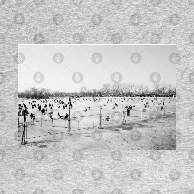 Chinese New Year in Beijing - Crowd of People Ice Sakting on Frozen Lake by visualspectrum